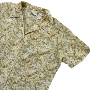 Vtg First Issue Liz Claiborne Floral Blouse 14W‎ Short Sleeve Button Up